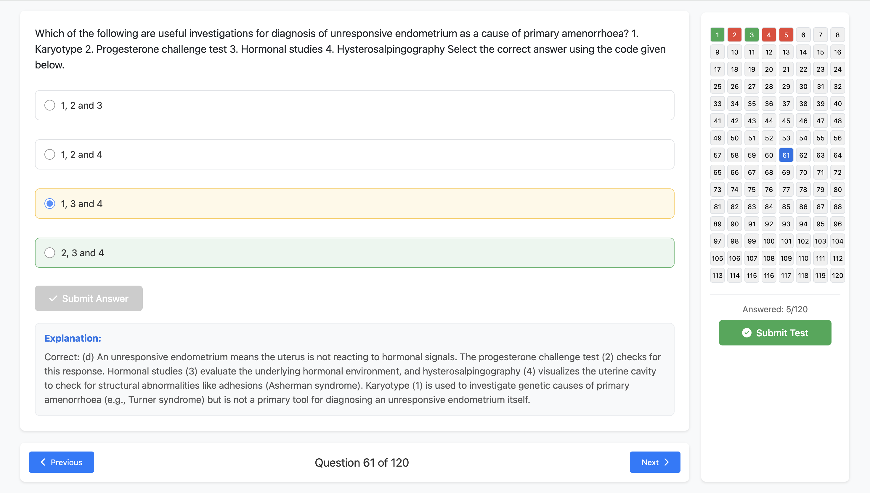 UPSC CMS QBank Interface showing a multiple choice question with explanations